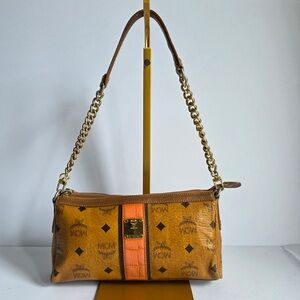 MCM Visetos Small Cognac Shoulder Bag
